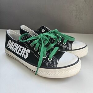 Green Bay Packers Canvas Low Top Sneakers Black Green Women's Size 39 8.5 E-LOV